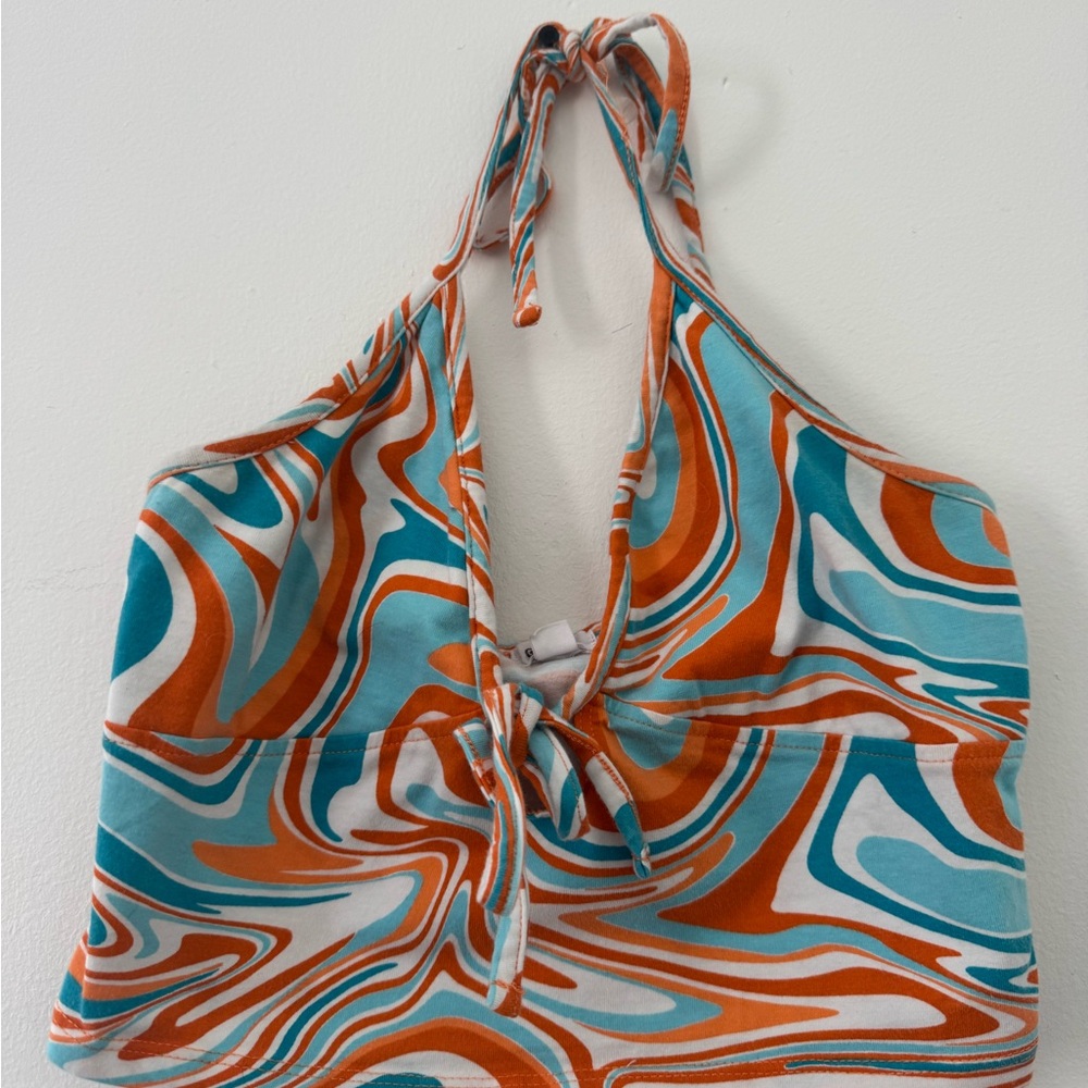 Garage Orange and Blue Swirl Halter Top